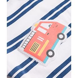 Babyhug 100% Cotton Knit T-Shirt Half Sleeves Striped with Car Applique Detailing Navy Color 6-9 Months