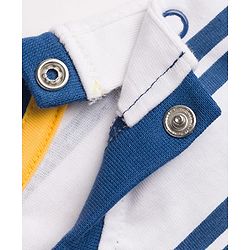 Babyhug 100% Cotton Knit T-Shirt Half Sleeves Striped with Car Applique Detailing Navy Color 6-9 Months