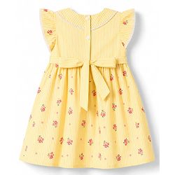 Babyhug See-Sucker Woven One Piece Dress with Sleeveless and Floral Embroidery - Yellow