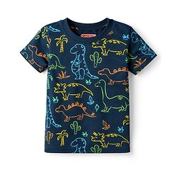 Babyhug 100% Cotton Knit Half Sleeves T-Shirt & Shorts Co-ord Night Suit with Dino Print - Navy Blue