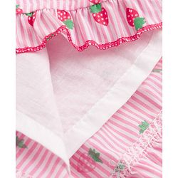 Babyhug Woven Sleeveless Strawberry Printed Tiered Frock - Pink