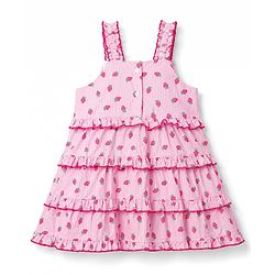 Babyhug Woven Sleeveless Strawberry Printed Tiered Frock - Pink