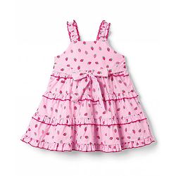 Babyhug Woven Sleeveless Strawberry Printed Tiered Frock - Pink