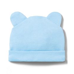 Babyhug 100% Cotton Interlock Knit Cap Mittens & Booties With Teddy Print Blue - Diameter 16 cm