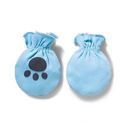 Babyhug 100% Cotton Interlock Knit Cap Mittens & Booties With Teddy Print Blue - Diameter 16 cm