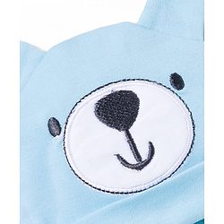 Babyhug 100% Cotton Interlock Knit Cap Mittens & Booties With Teddy Print Blue - Diameter 16 cm