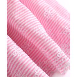 Babyhug Woven Frill Sleeves Striped & Floral Embroidered Frock - Pink