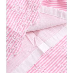 Babyhug Woven Frill Sleeves Striped & Floral Embroidered Frock - Pink