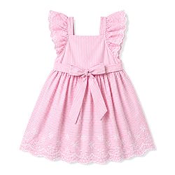 Babyhug Woven Frill Sleeves Striped & Floral Embroidered Frock - Pink