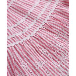 Babyhug 100% Cotton Mixes Woven Half Sleeves One Piece Dress with Floral Embroidery and Striped Print - Pink