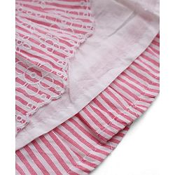 Babyhug 100% Cotton Mixes Woven Half Sleeves One Piece Dress with Floral Embroidery and Striped Print - Pink