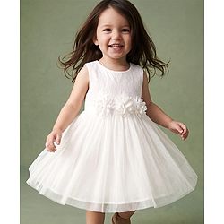Babyhug Mesh Woven Sleeveless Frock with Floral Applique - White
