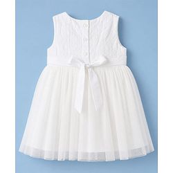 Babyhug Mesh Woven Sleeveless Frock with Floral Applique - White