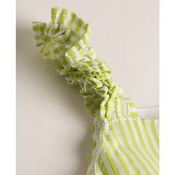 Babyhug Cotton Woven Sleeveless Flared Striped One Piece Frock With Floral & Fruit Embroidery - Green