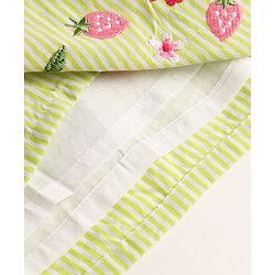 Babyhug Cotton Woven Sleeveless Flared Striped One Piece Frock With Floral & Fruit Embroidery - Green