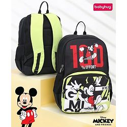 Babyhug Disney Mickey Mouse 16 inches 100% Effort School Backpack | 2 Main Compartment, 1 Front Pocket, 2 Side Bottle Pocket - Black