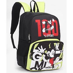 Babyhug Disney Mickey Mouse 16 inches 100% Effort School Backpack | 2 Main Compartment, 1 Front Pocket, 2 Side Bottle Pocket - Black