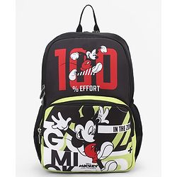 Babyhug Disney Mickey Mouse 16 inches 100% Effort School Backpack | 2 Main Compartment, 1 Front Pocket, 2 Side Bottle Pocket - Black