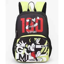 Babyhug Disney Mickey Mouse 16 inches 100% Effort School Backpack | 2 Main Compartment, 1 Front Pocket, 2 Side Bottle Pocket - Black