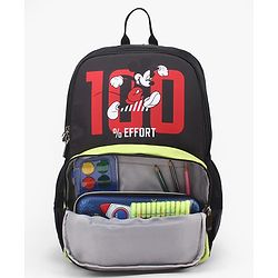 Babyhug Disney Mickey Mouse 16 inches 100% Effort School Backpack | 2 Main Compartment, 1 Front Pocket, 2 Side Bottle Pocket - Black