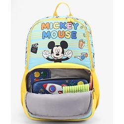 Babyhug Disney Mickey Mouse 16 inches 100% Effort School Backpack | 2 Main Compartment, 1 Front Pocket, 2 Side Bottle Pocket - Black