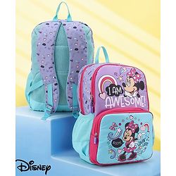 Babyhug Disney Minnie Mouse 16 inches I am awesome School Backpack | 2 Main Compartment , 1 Front Pocket, 2 Side Bottle Pocket - Blue Pink