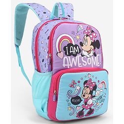 Babyhug Disney Minnie Mouse 16 inches I am awesome School Backpack | 2 Main Compartment , 1 Front Pocket, 2 Side Bottle Pocket - Blue Pink
