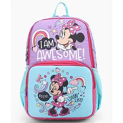 Babyhug Disney Minnie Mouse 16 inches I am awesome School Backpack | 2 Main Compartment , 1 Front Pocket, 2 Side Bottle Pocket - Blue Pink