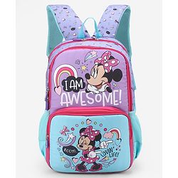 Babyhug Disney Minnie Mouse 16 inches I am awesome School Backpack | 2 Main Compartment , 1 Front Pocket, 2 Side Bottle Pocket - Blue Pink