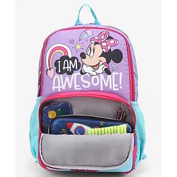 Babyhug Disney Minnie Mouse 16 inches I am awesome School Backpack | 2 Main Compartment , 1 Front Pocket, 2 Side Bottle Pocket - Blue Pink