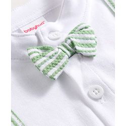 Babyhug Popcorn Knit Half Sleeves Striped Romper with Bow - Multicolor