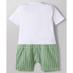 Babyhug Popcorn Knit Half Sleeves Striped Romper with Bow - Multicolor