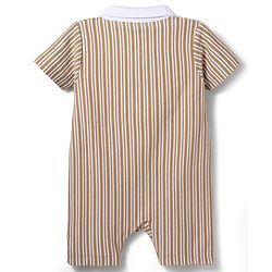 Babyhug Popcorn Knit Half Sleeves Striped Romper with Attached Waist Coat & Bow Applique - Multicolor