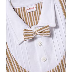 Babyhug Popcorn Knit Half Sleeves Striped Romper with Attached Waist Coat & Bow Applique - Multicolor