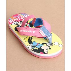 Cute Walk by Babyhug Disney Back Strap Closure Flip Flops With Minnie Mouse Print - Yellow & Pink