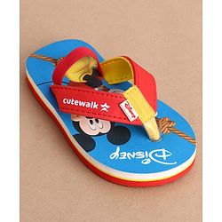 Cute Walk by Babyhug Disney Back Strap Closure Flip Flops With Mickey Mouse Print - Blue & Red