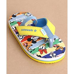Cute Walk by Babyhug Disney Back Strap Closure Flip Flops With Mickey & Friends Print - Blue & Yellow