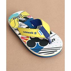 Cute Walk by Babyhug Disney Flip Flops With Mickey Mouse Print - Blue & Yellow