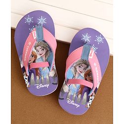 Cute Walk by Babyhug Disney Back Strap Closure Flip Flops With Elsa & Anna Print - Purple