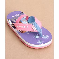 Cute Walk by Babyhug Disney Back Strap Closure Flip Flops With Elsa & Anna Print - Purple