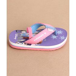 Cute Walk by Babyhug Disney Back Strap Closure Flip Flops With Elsa & Anna Print - Purple