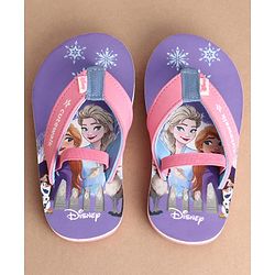 Cute Walk by Babyhug Disney Back Strap Closure Flip Flops With Elsa & Anna Print - Purple