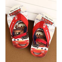 Cute Walk by Babyhug Disney Back Strap Closure Flip Flops With Cars Print - White & Red