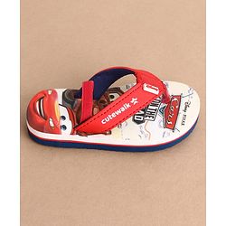 Cute Walk by Babyhug Disney Back Strap Closure Flip Flops With Cars Print - White & Red