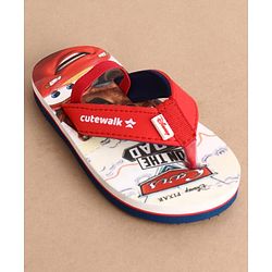 Cute Walk by Babyhug Disney Back Strap Closure Flip Flops With Cars Print - White & Red