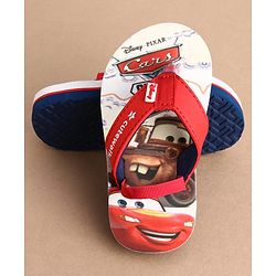 Cute Walk by Babyhug Disney Back Strap Closure Flip Flops With Cars Print - White & Red