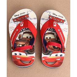 Cute Walk by Babyhug Disney Back Strap Closure Flip Flops With Cars Print - White & Red