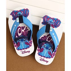Cute Walk by Babyhug Disney Back Strap Closure Flip Flops With Stitch Print - White & Blue