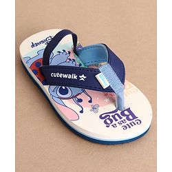 Cute Walk by Babyhug Disney Back Strap Closure Flip Flops With Stitch Print - White & Blue