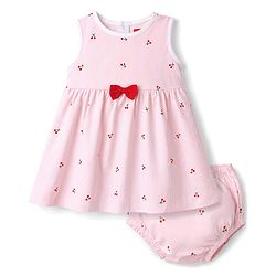 Babyhug Single Jersey Knit Frocks with Bloomer/Short Sleeveless Cherry Print Pink 0-0 Months